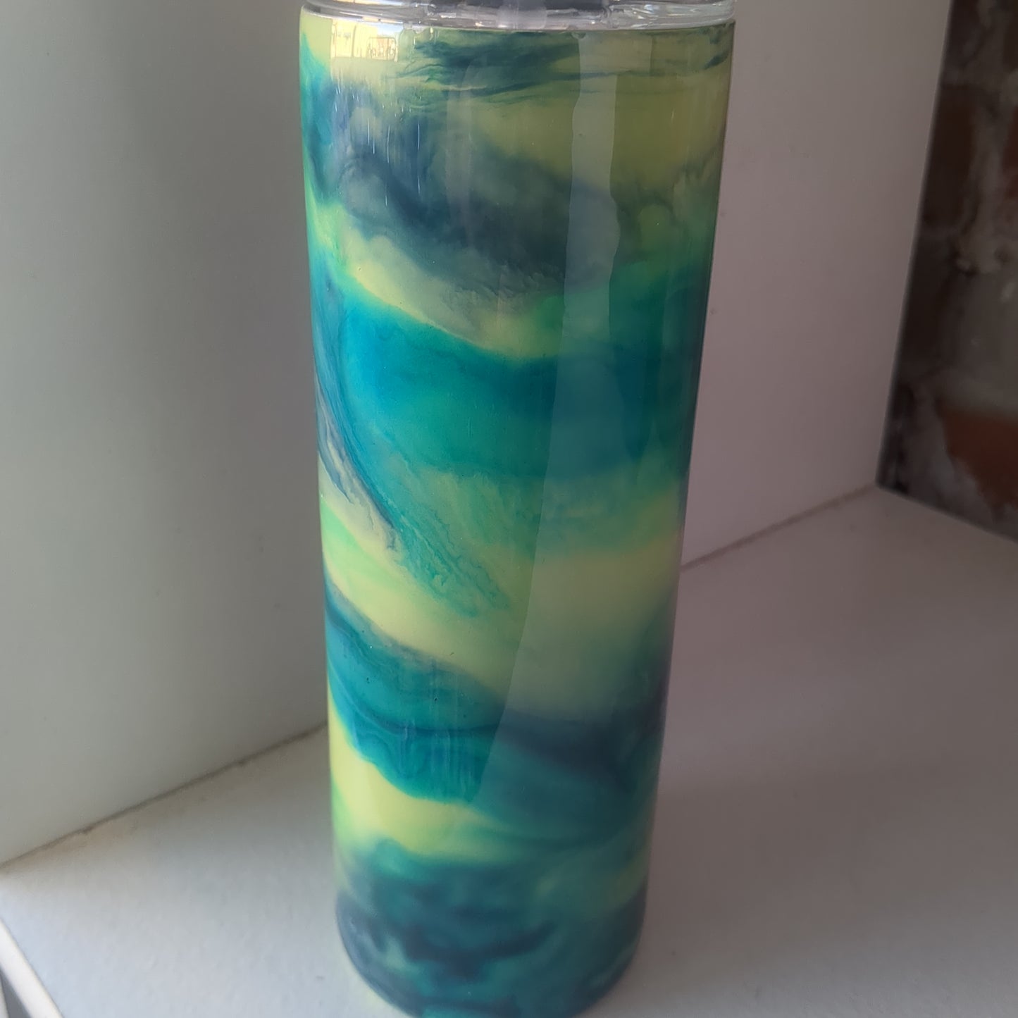 20 ounce stainless steel, Insulated, alcohol ink art Tumbler greens and blues AS IS CLEARANCE ai1