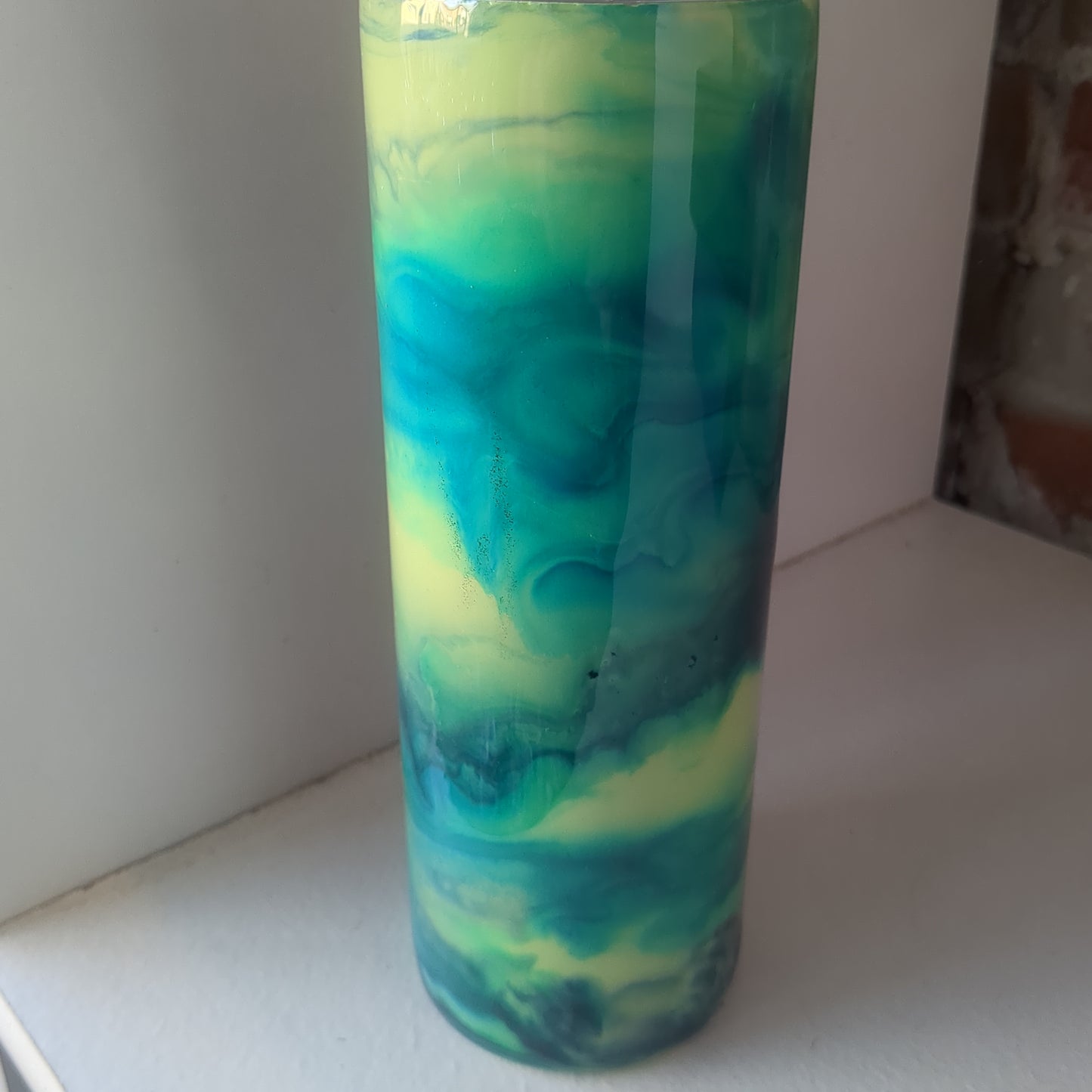 20 ounce stainless steel, Insulated, alcohol ink art Tumbler greens and blues AS IS CLEARANCE ai1
