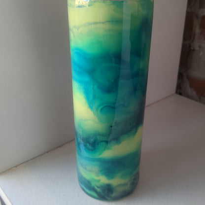 20 ounce stainless steel, Insulated, alcohol ink art Tumbler greens and blues AS IS CLEARANCE ai1