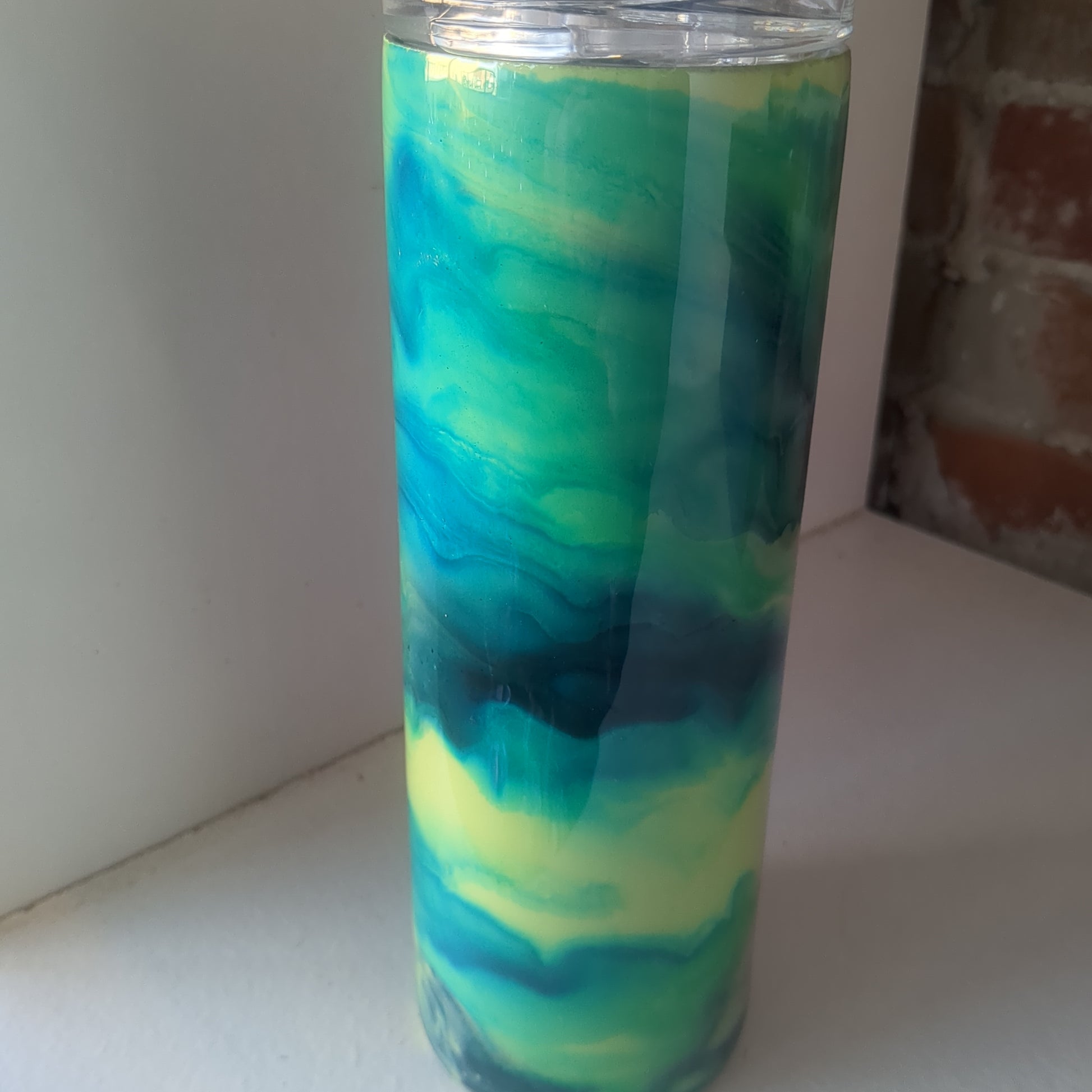 20 ounce stainless steel, Insulated, alcohol ink art Tumbler greens and blues AS IS CLEARANCE ai1