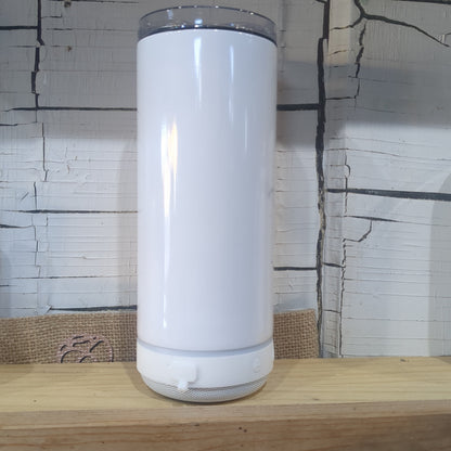 Custom Order 17 Oz Insulated Stainless Steel Tumbler with Black Can Cooler Top and Tumbler Lid with White, Rechargeable Removeable Bluetooth Speaker
