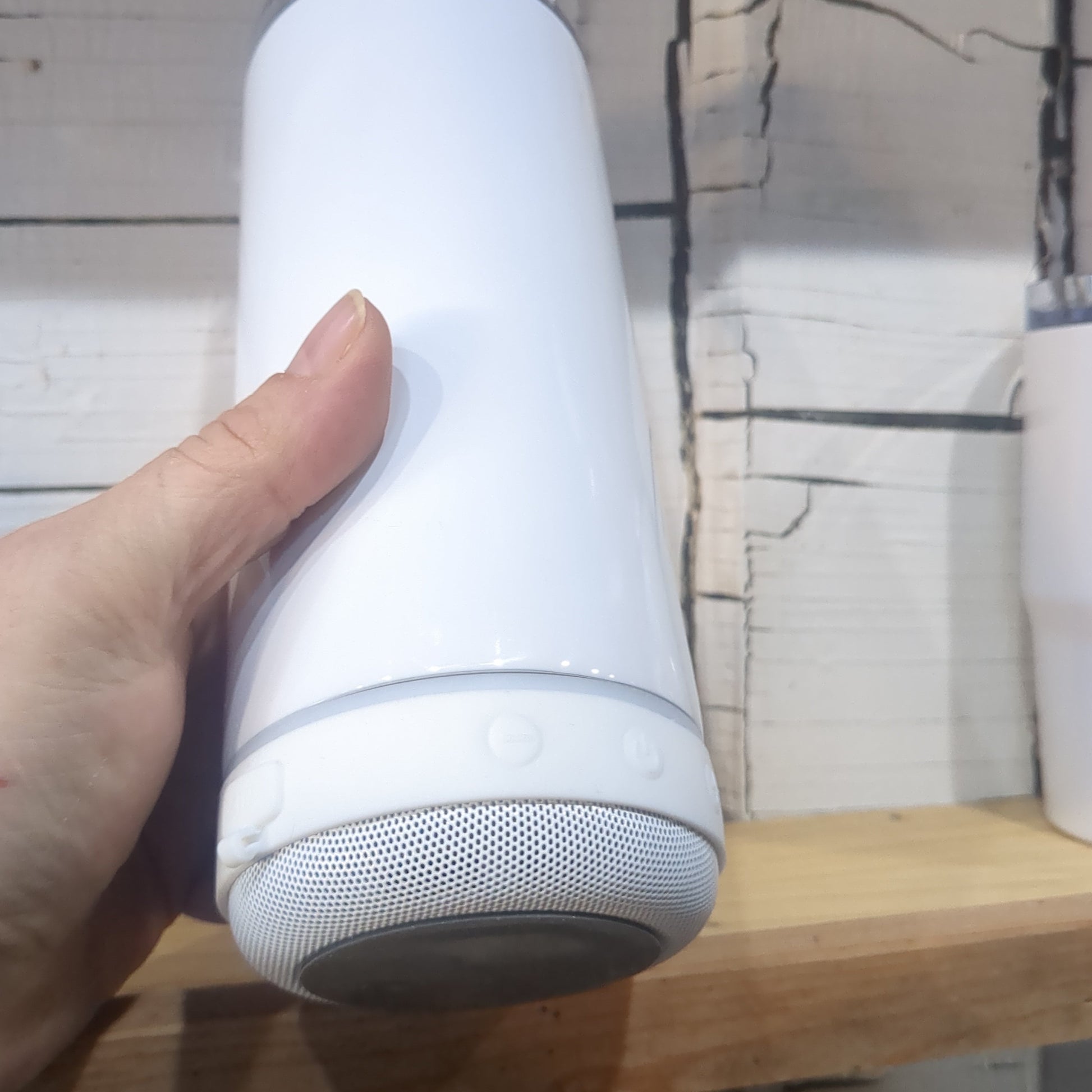 Custom Order 17 Oz Insulated Stainless Steel Tumbler with Black Can Cooler Top and Tumbler Lid with White, Rechargeable Removeable Bluetooth Speaker