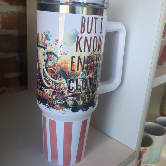 40 oz stainless steel insulated tumbler says, "Not my circus, not my monkeys" NOT PERFECT tcm9
