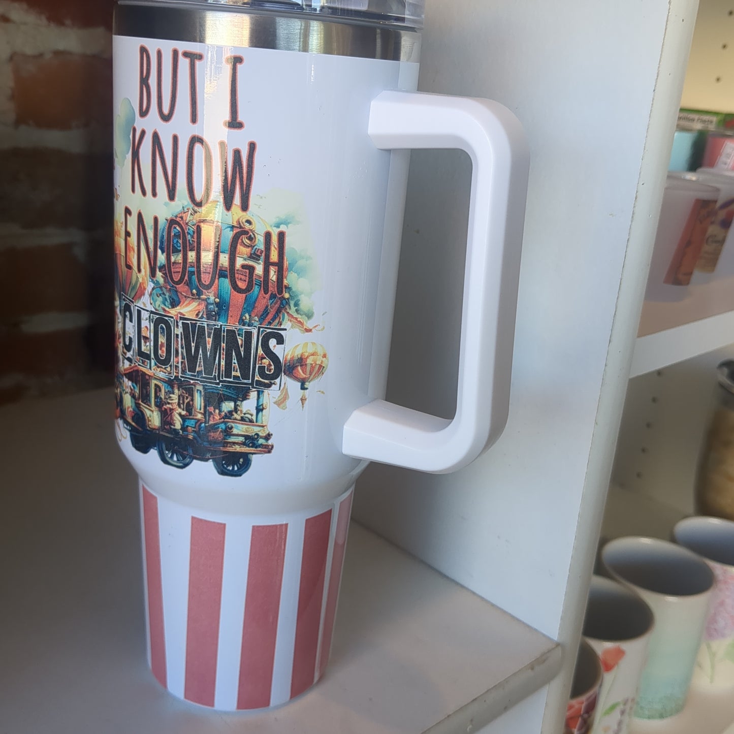 40 oz stainless steel insulated Travel Travel tumbler says, "Not my circus, not my monkeys" NOT PERFECT at the bottom tcm9