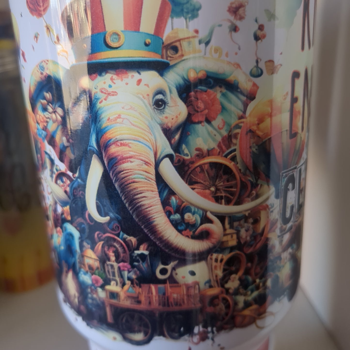 40 oz stainless steel insulated Travel Travel tumbler says, "Not my circus, not my monkeys" NOT PERFECT at the bottom tcm9