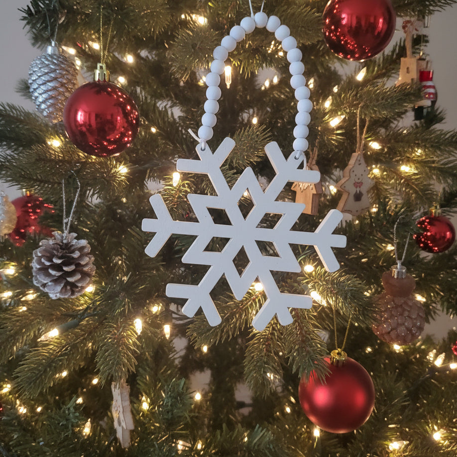 Distressed Wooden Snowflake Beaded Ornament dw3