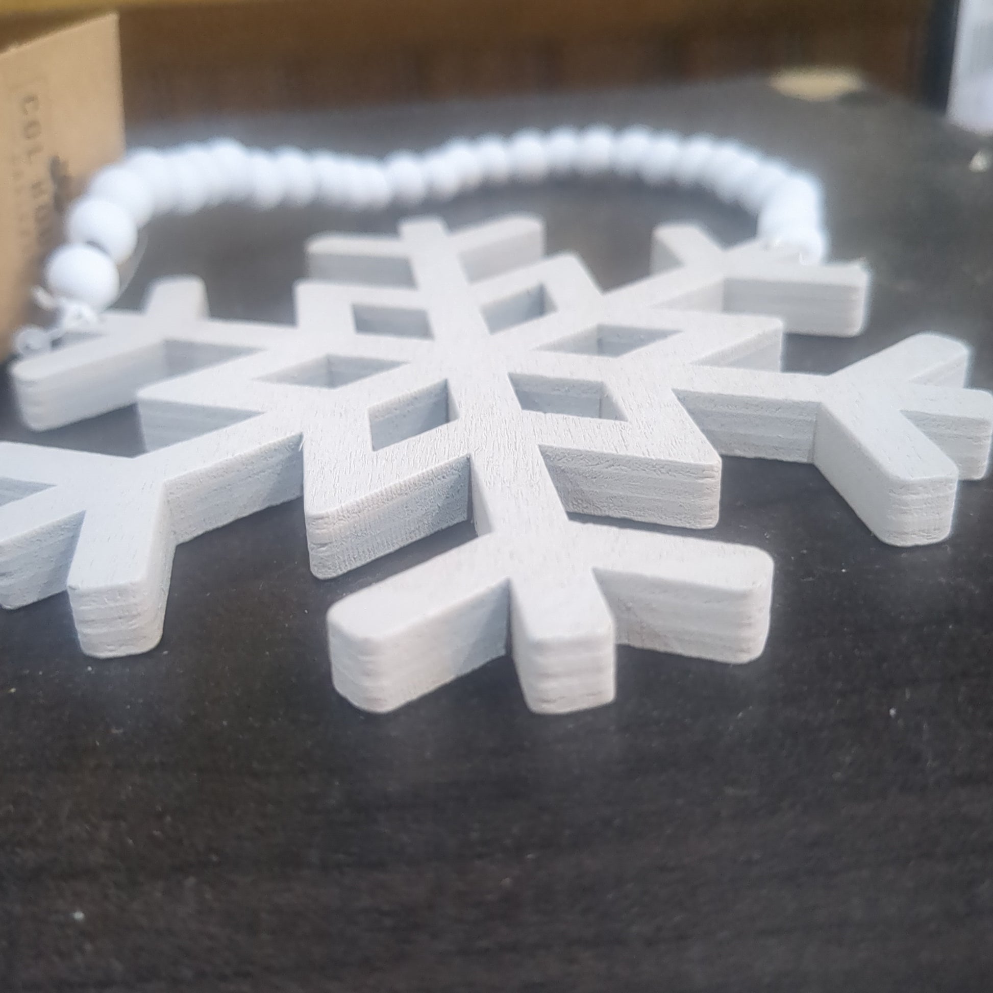 Distressed Wooden Snowflake Beaded Ornament dw3