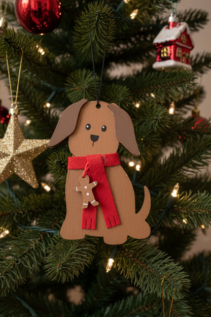 Dog With Gingerbread Scarf Ornament CLEARANCE