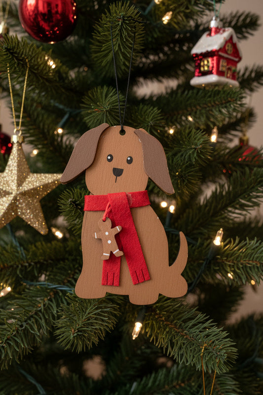 Dog With Gingerbread Scarf Ornament CLEARANCE