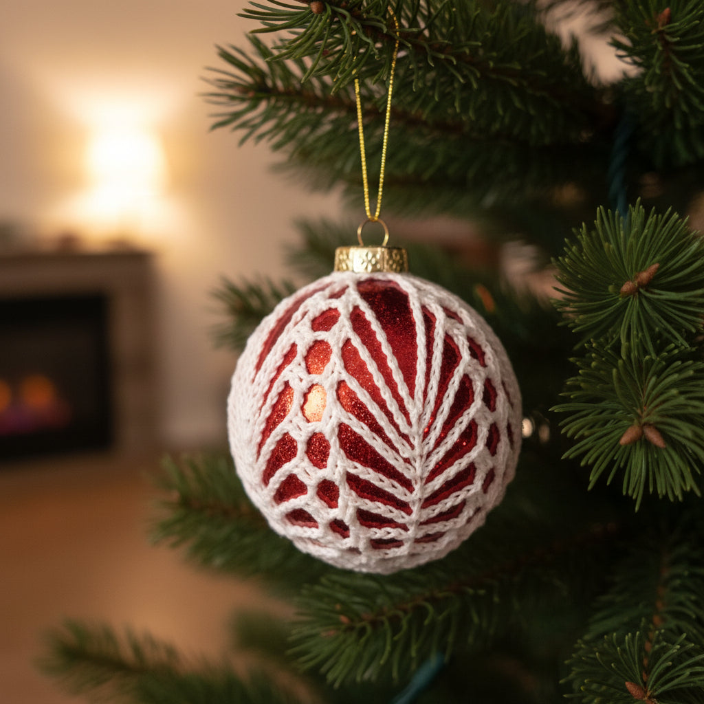 Red Glass Ornament with Crochet Decorative Embelishment