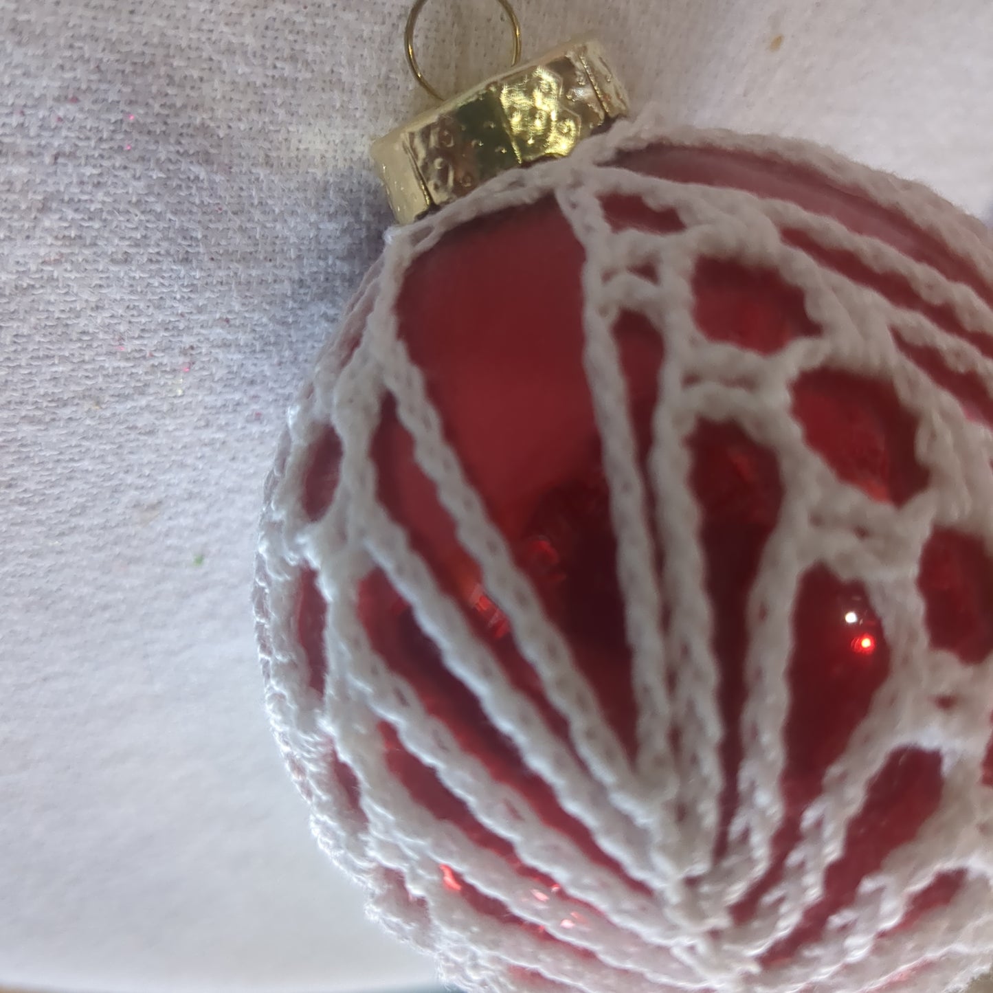 Red Glass Ornament with Crochet Decorative Embelishment