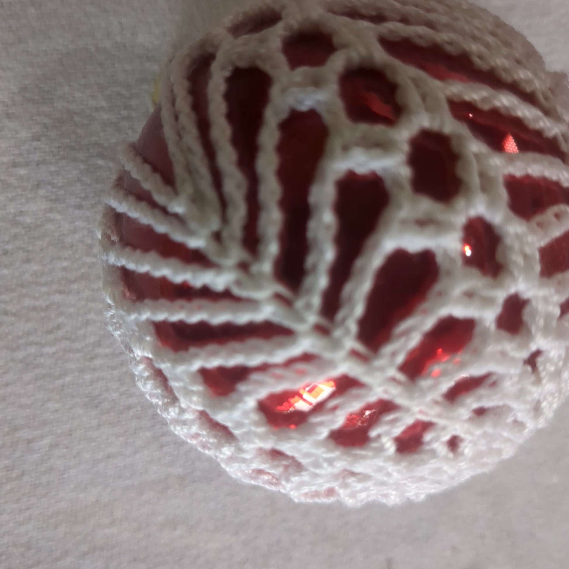 Red Glass Ornament with Crochet Decorative Embelishment