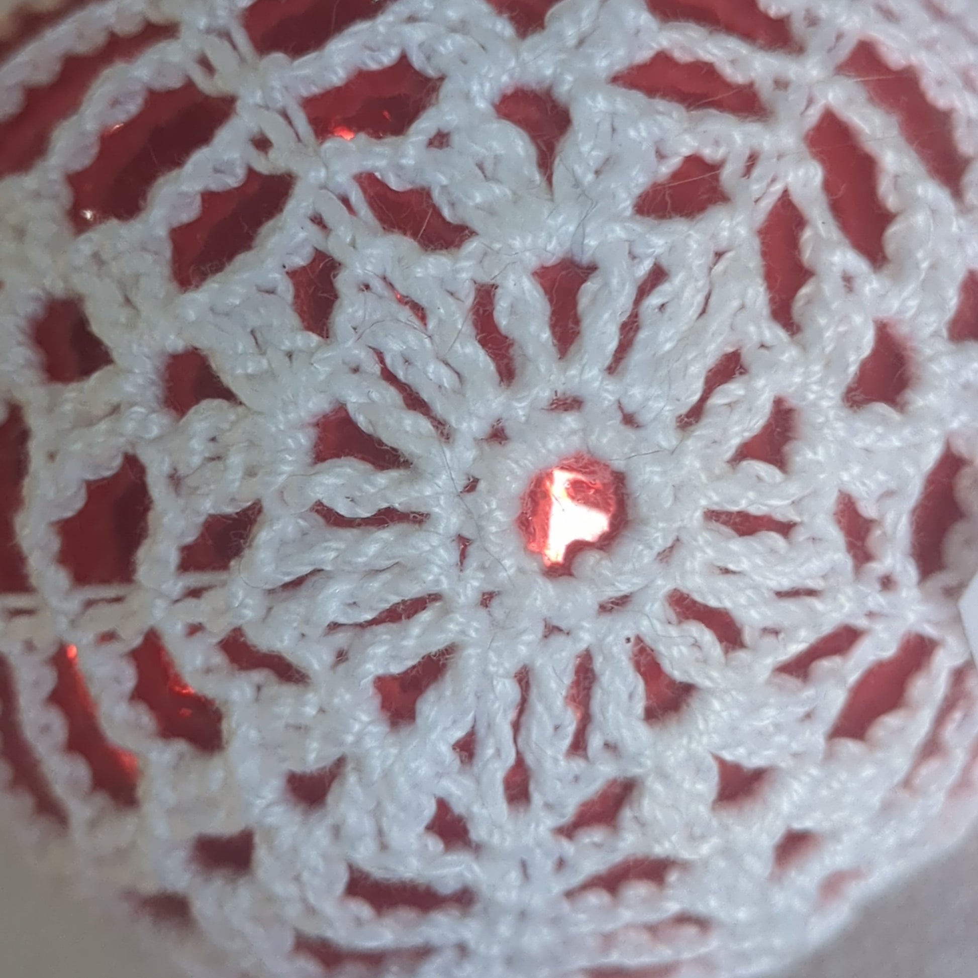 Red Glass Ornament with Crochet Decorative Embelishment