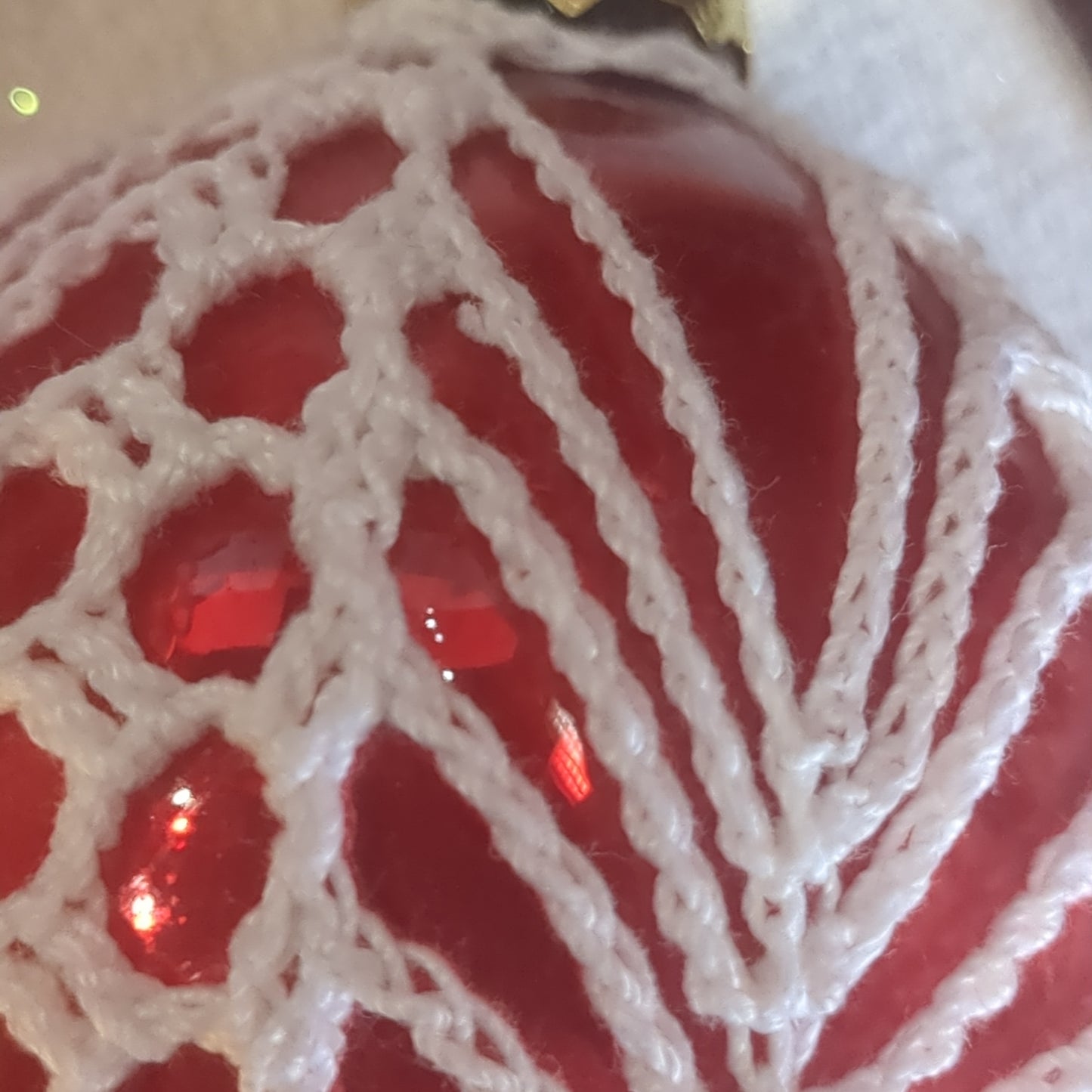 Red Glass Ornament with Crochet Decorative Embelishment