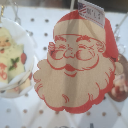 Birch Wood Vintage look Santa Ornament