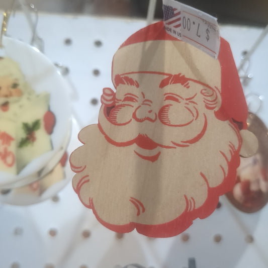 Birch Wood Vintage look Santa Ornament