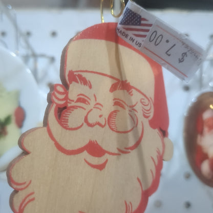 Birch Wood Vintage look Santa Ornament