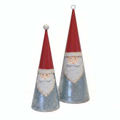 Set of 2 galvanized metal cone Santa table piece