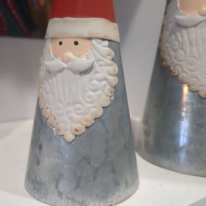 Set of 2 galvanized metal cone Santa table piece