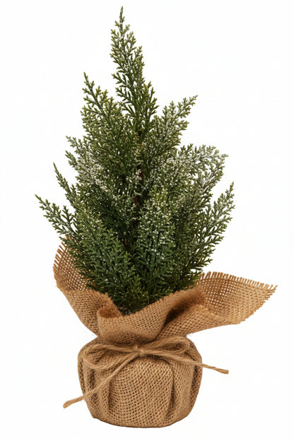 Snowy Mini Cedar Tree with Burlap Base, 11.5"