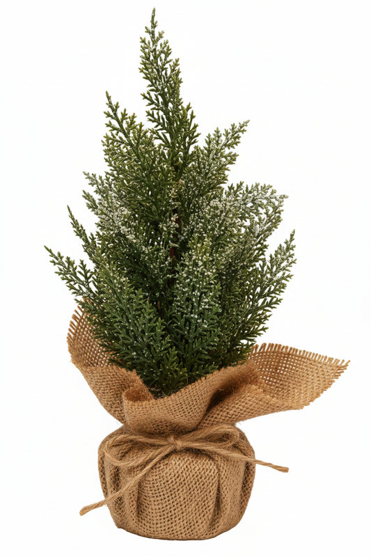 Snowy Mini Cedar Tree with Burlap Base, 11.5"