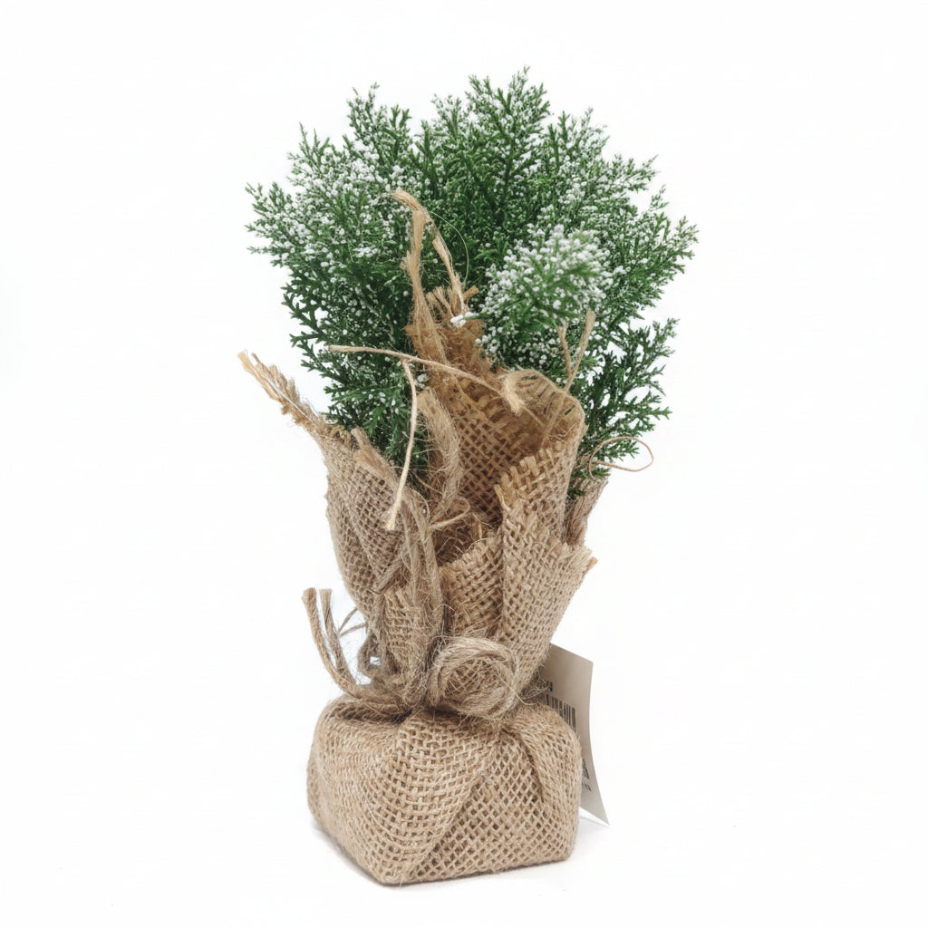 Snowy Mini Cedar Tree with Burlap Base, 11.5"