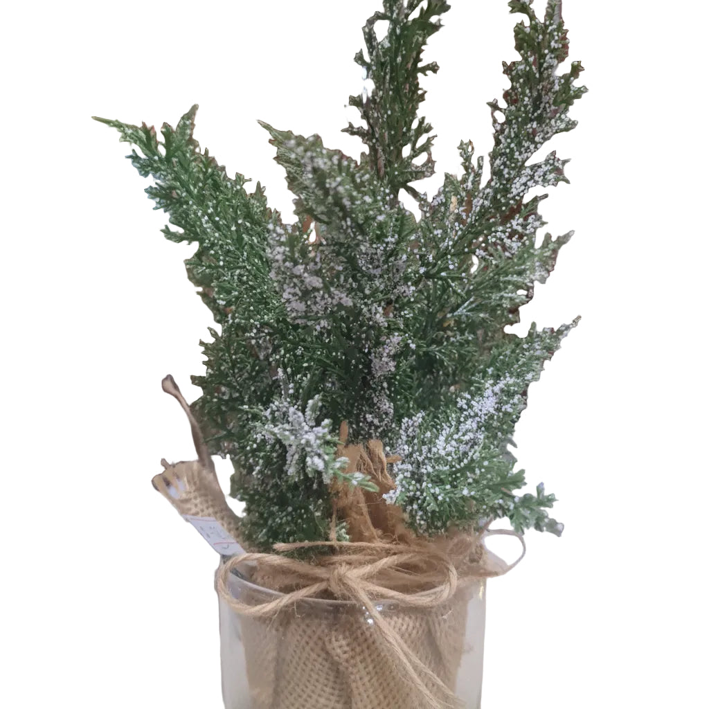 Snowy Mini Cedar Tree with Burlap Base, 11.5"