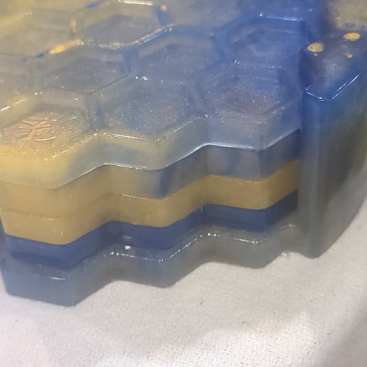 Coaster Set blue and gold bee and honeycomb unique gift