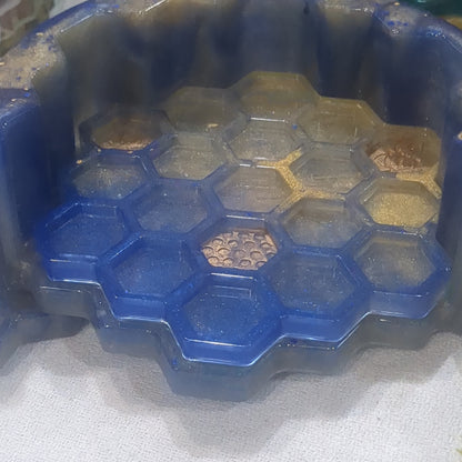 Coaster Set blue and gold bee and honeycomb unique gift