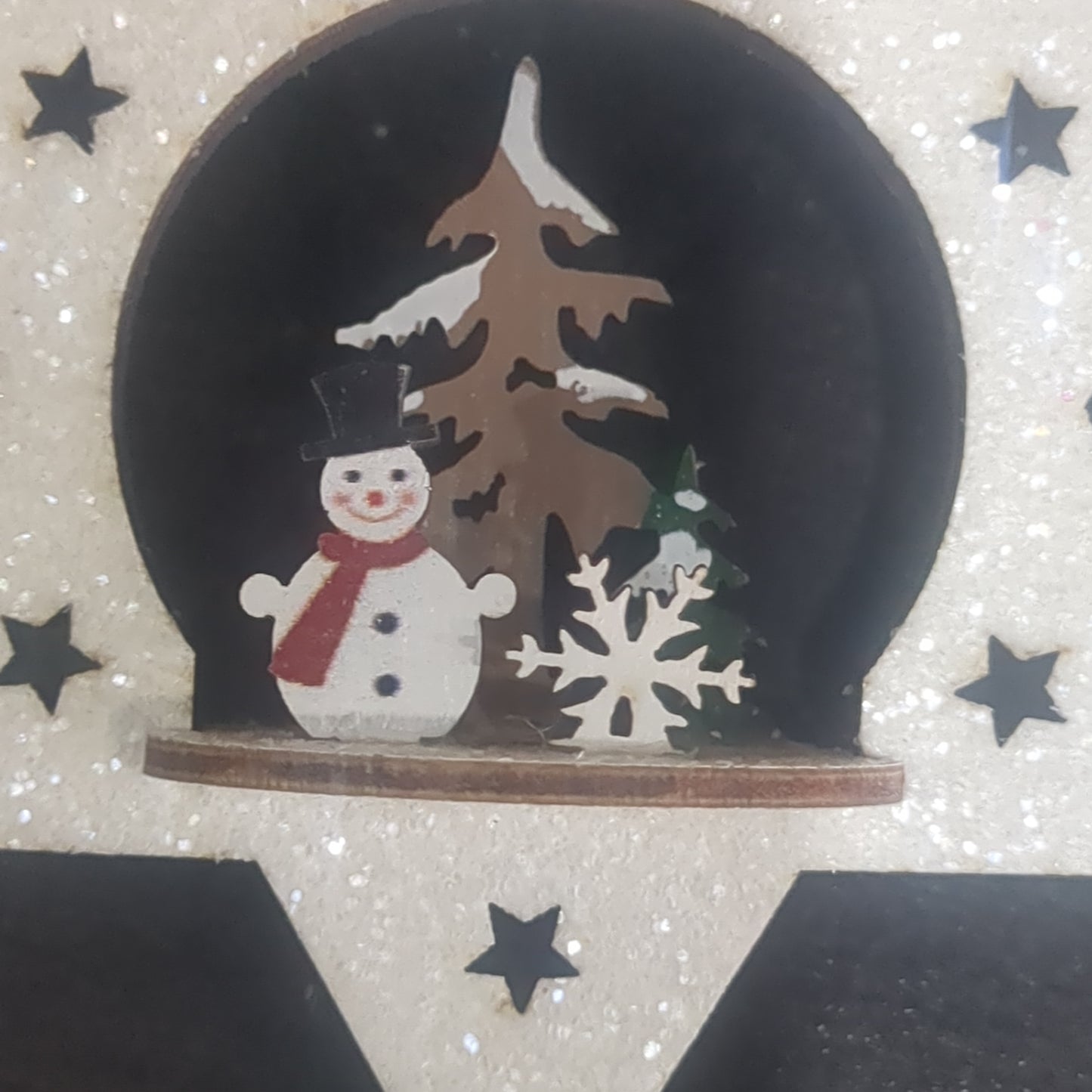 3D wooden Snowman scene, 4.25in