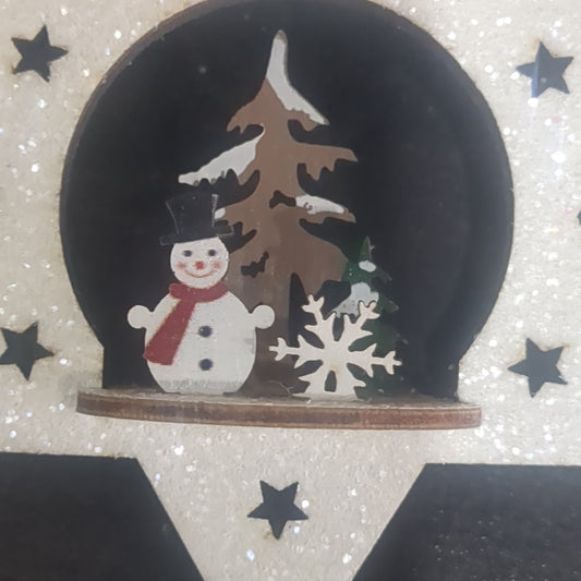 3D wooden Snowman scene, 4.25in