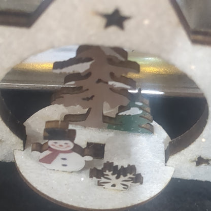 3D wooden Snowman scene, 4.25in