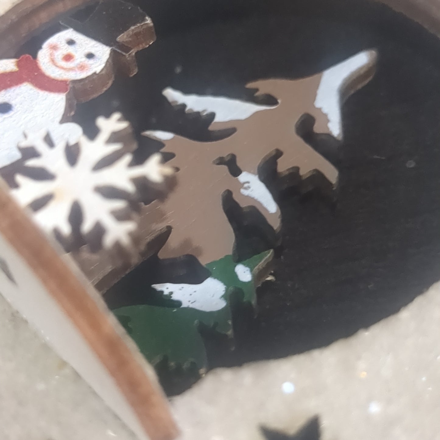 3D wooden Snowman scene, 4.25in