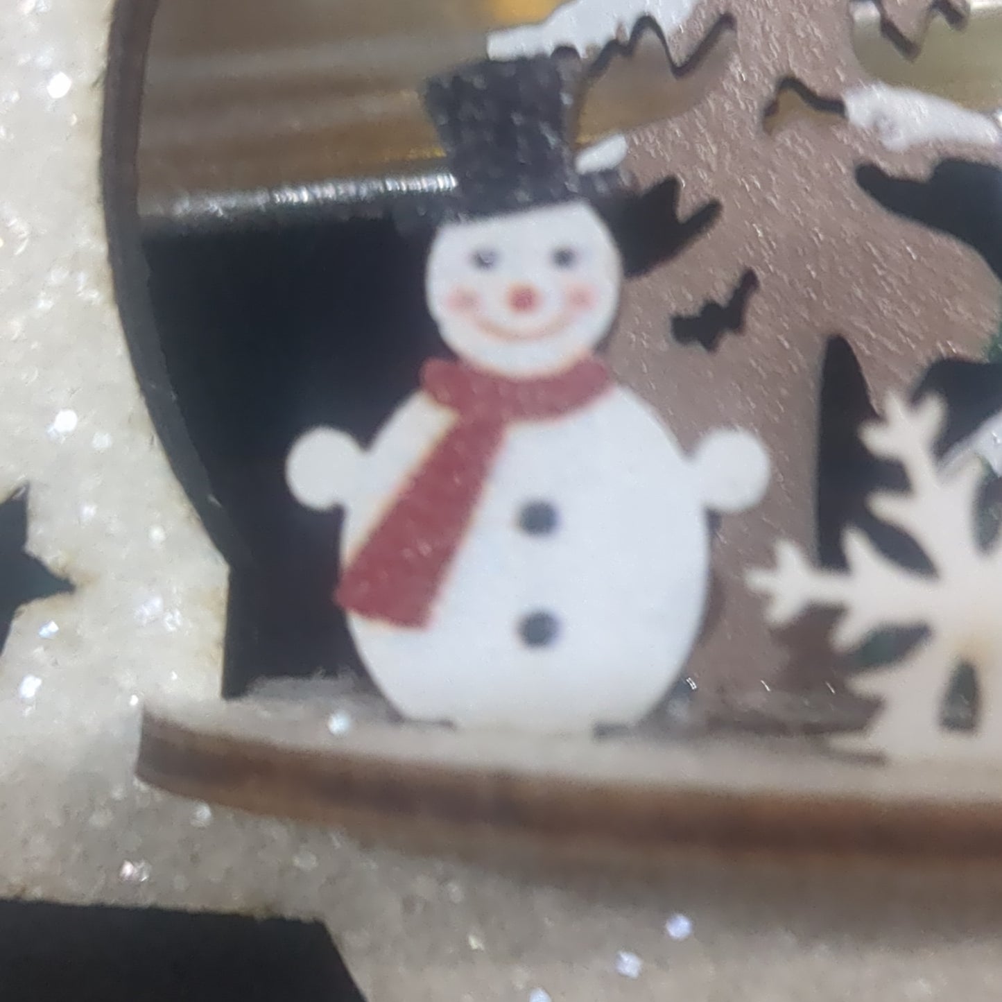 3D wooden Snowman scene, 4.25in