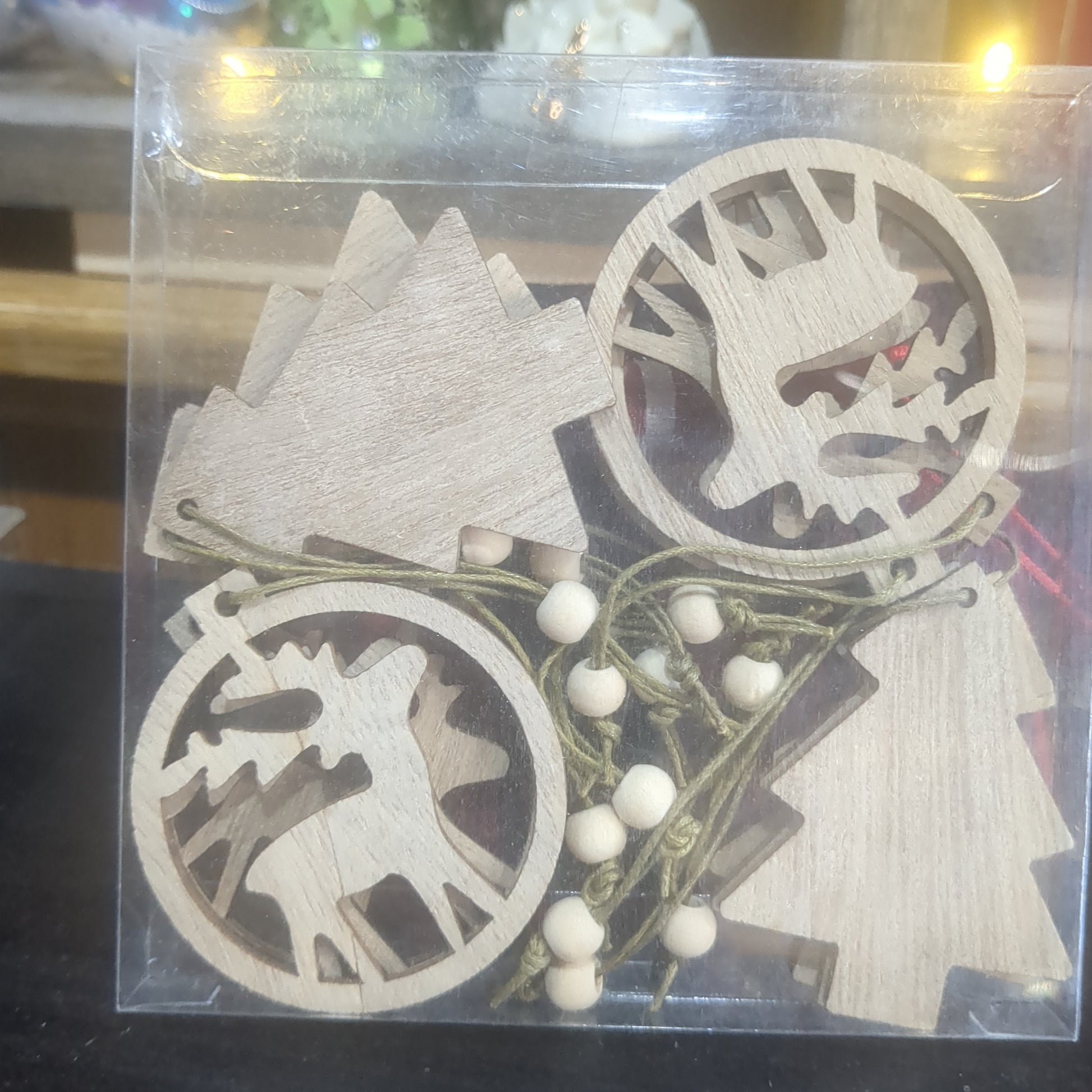 Wooden Reindeer and tree Ornament Set Of 12 wo78