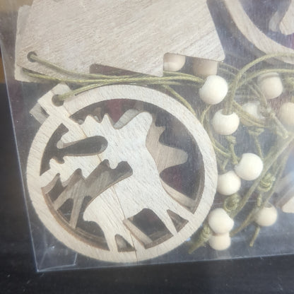 Wooden Reindeer and tree Ornament Set Of 12 wo78