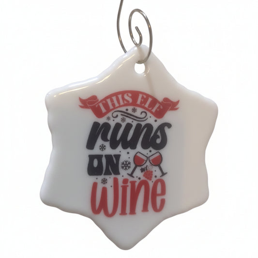 Ceramic wine ornament. This elf runs on wine wo51 CLEARANCE