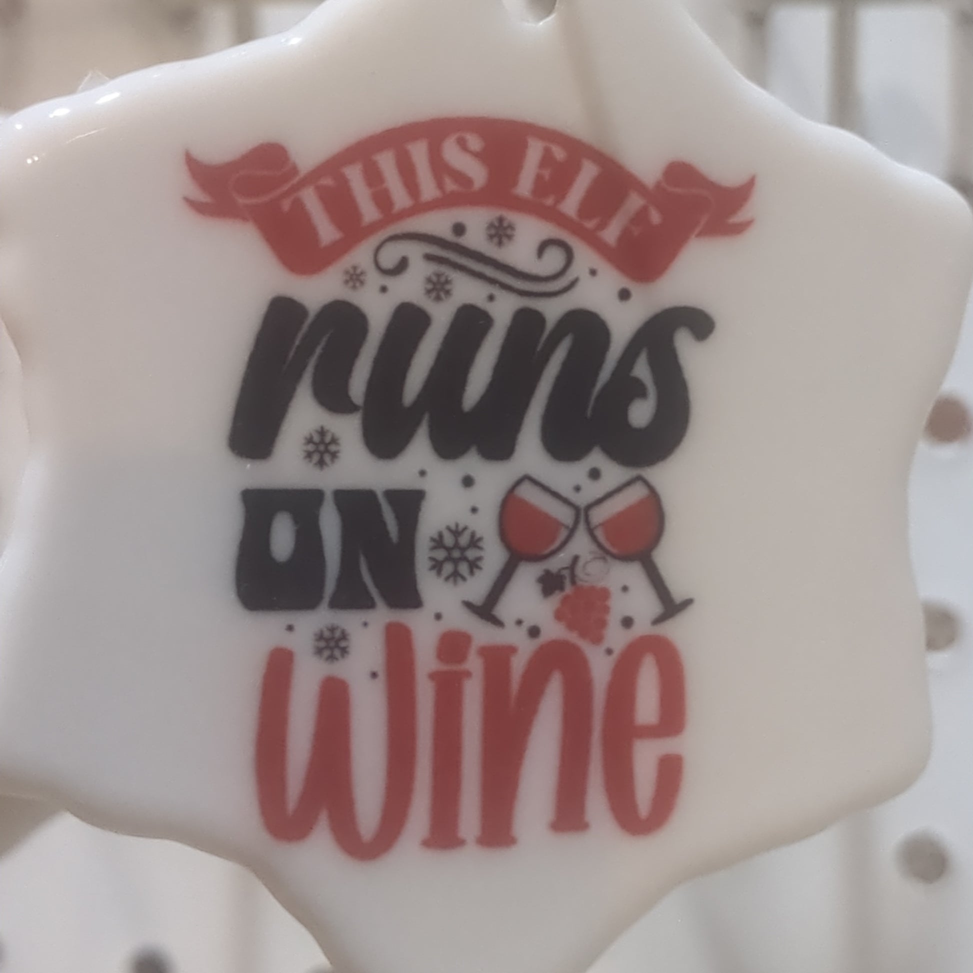 Ceramic wine ornament. This elf runs on wine wo51 CLEARANCE
