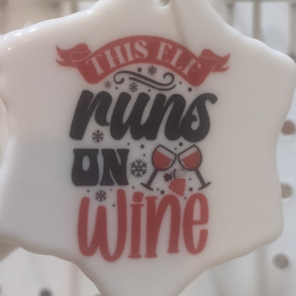 Ceramic wine ornament. This elf runs on wine wo51 CLEARANCE