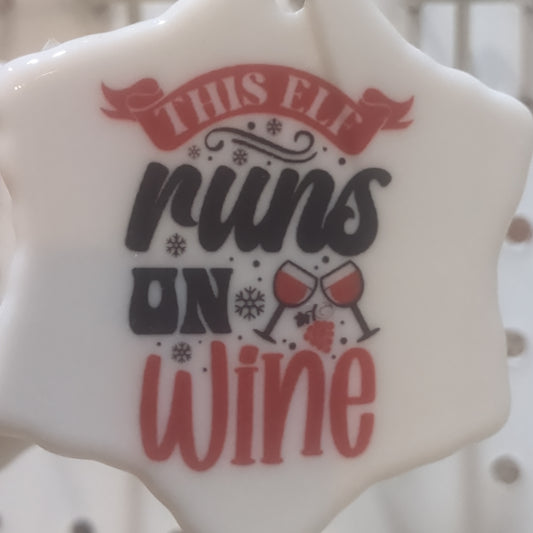Ceramic wine ornament. This elf runs on wine wo51 CLEARANCE