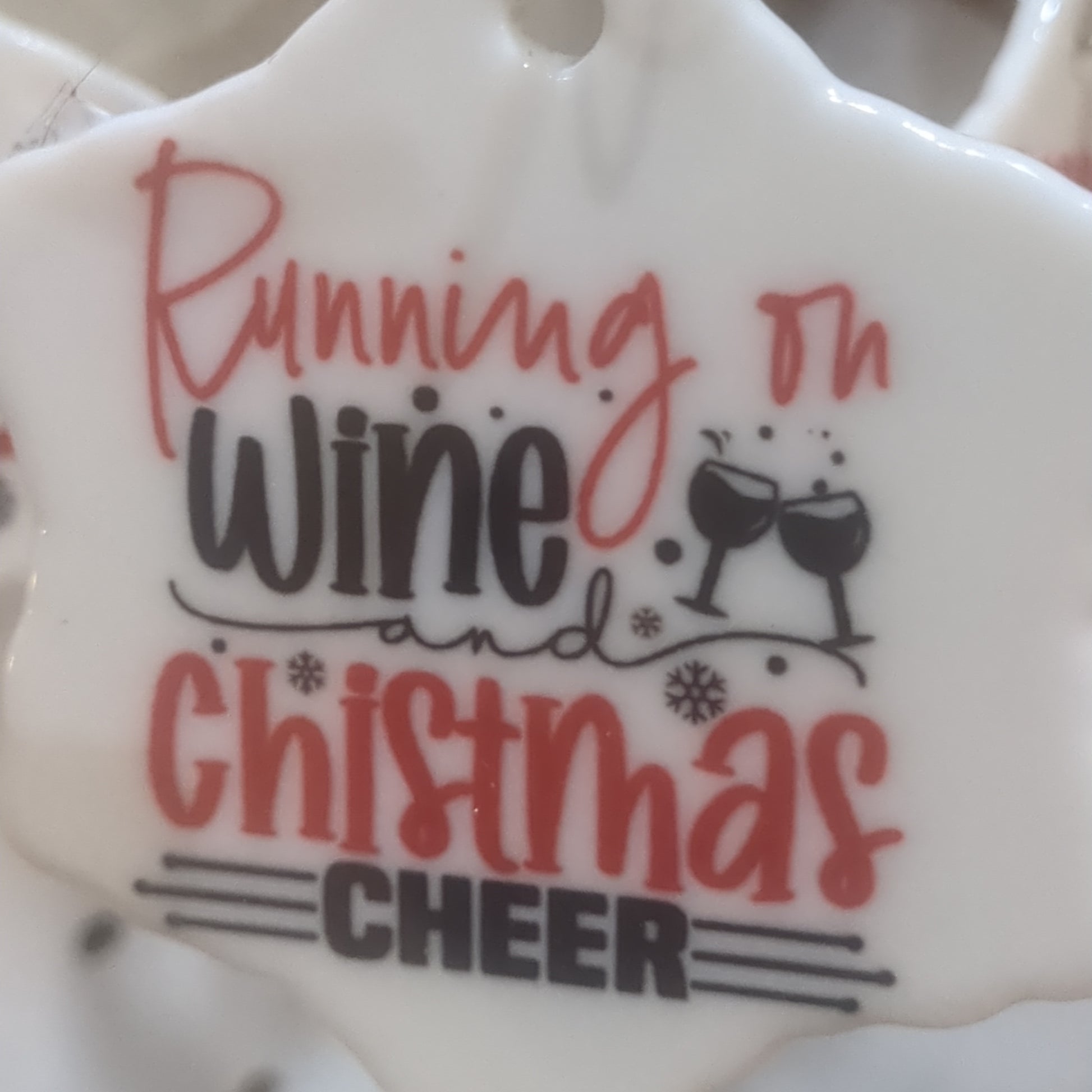 Ceramic Ornament. Running on wine and Christmas Cheer wo5 CLEARANCE