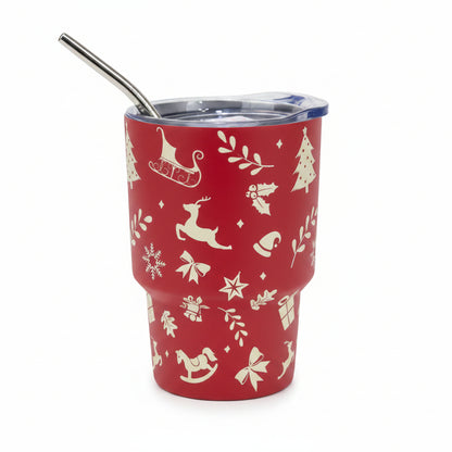 Shot Glass 3 oz Stainless Steel or Mini Tumbler for Dolls Red with Reindeer dated 2023 CLEARANCE sf13