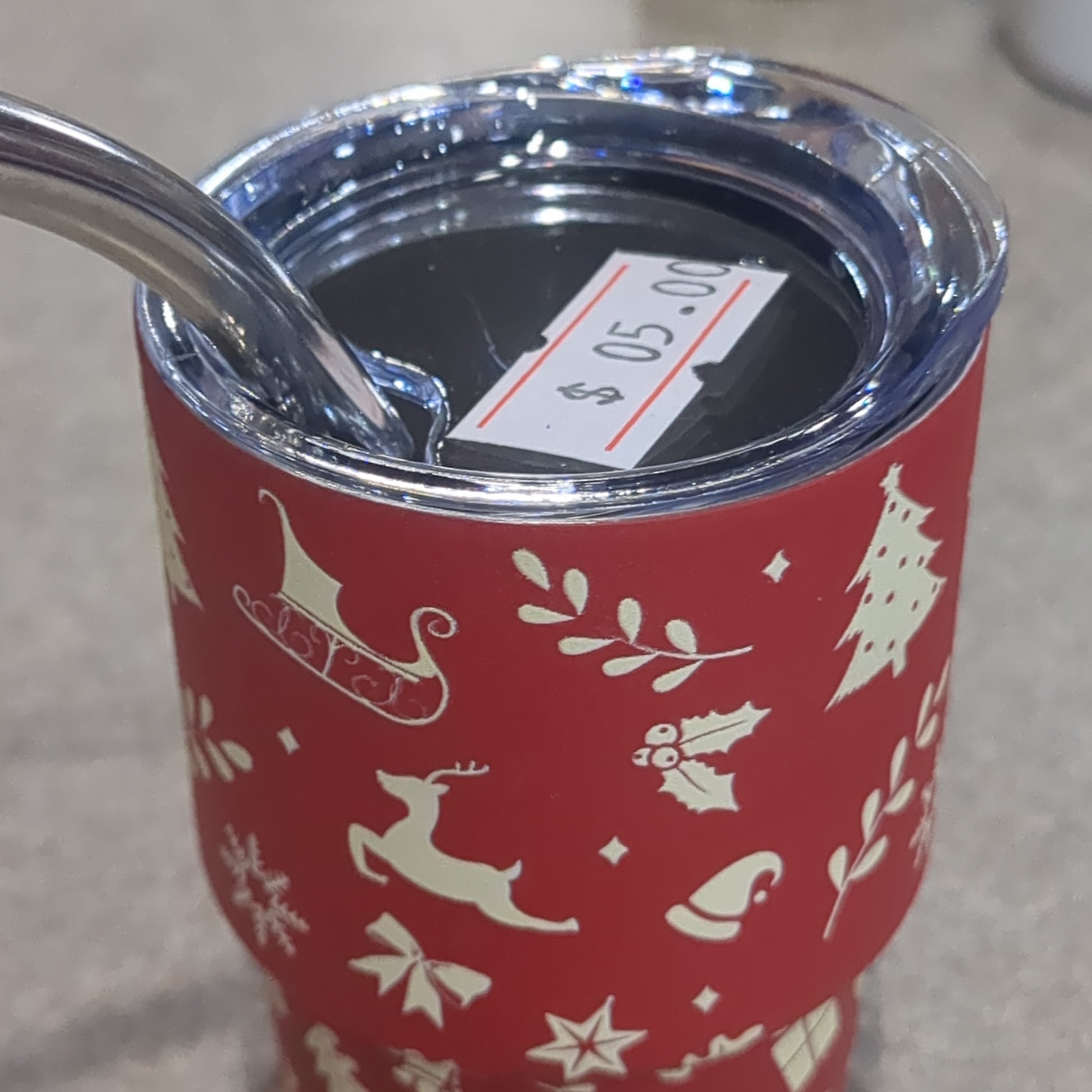 Shot Glass 3 oz Stainless Steel or Mini Tumbler for Dolls Red with Reindeer dated 2023 CLEARANCE sf13