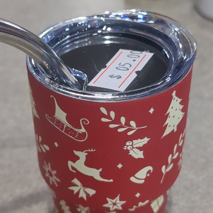 Shot Glass 3 oz Stainless Steel or Mini Tumbler for Dolls Red with Reindeer dated 2023 CLEARANCE sf13
