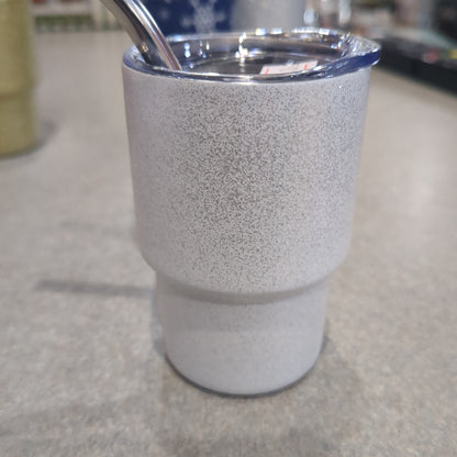 Shot glass / mini Tumbler for dolls and Barbies white glitter