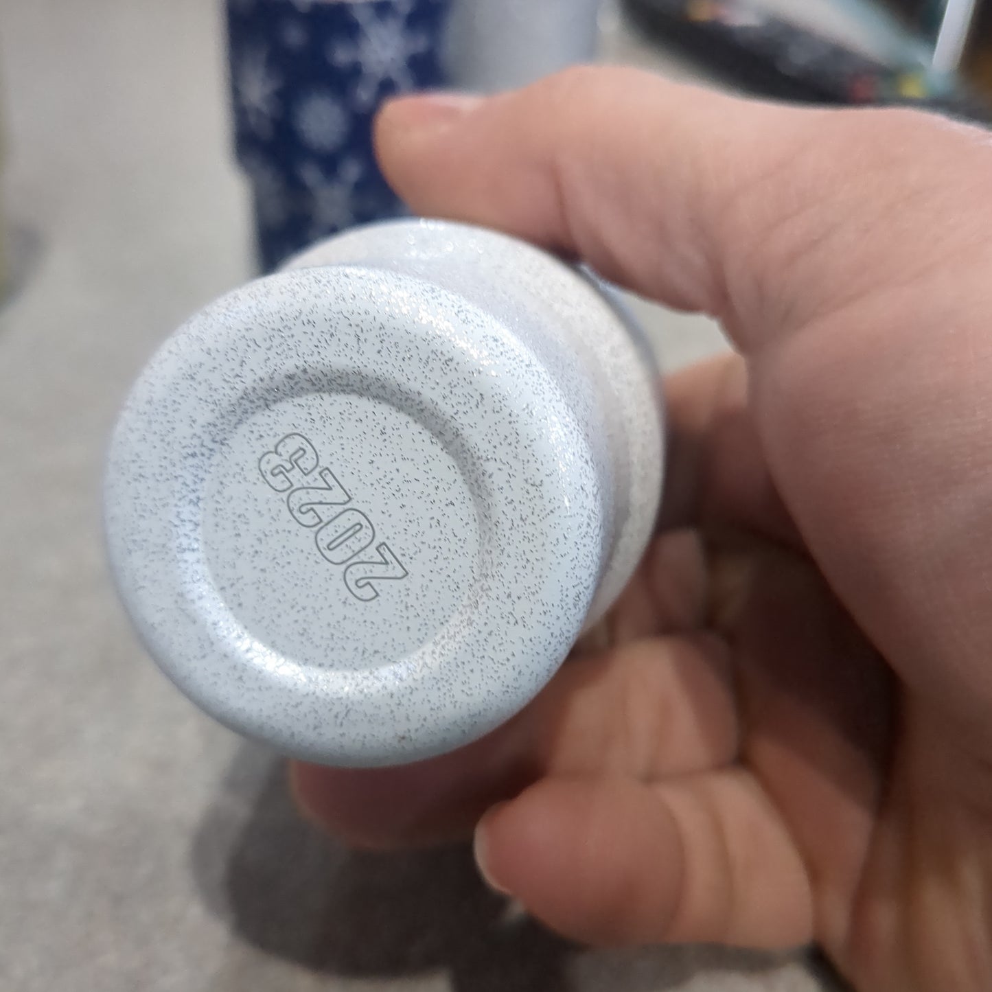 Shot glass / mini Tumbler for dolls and Barbies white glitter