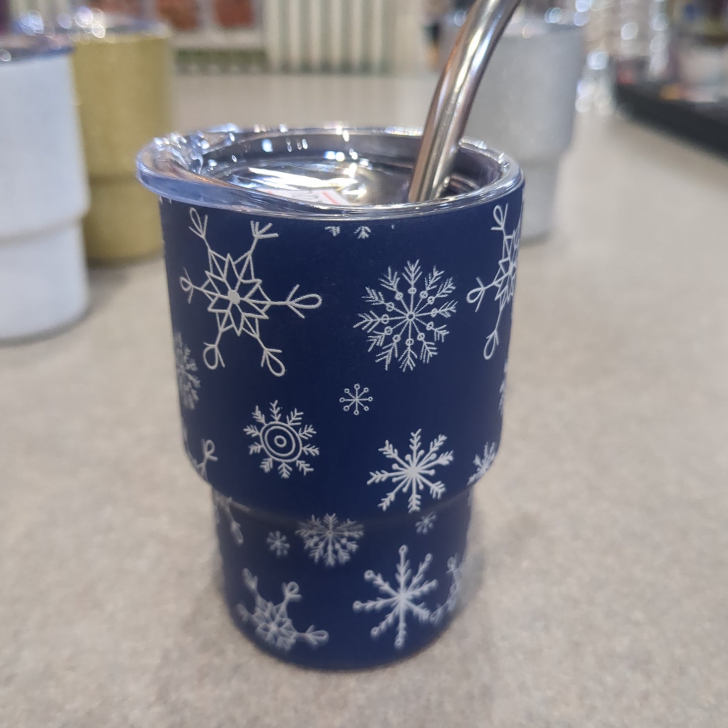 Shot glass / mini Tumbler for dolls and Barbies blue snowflake