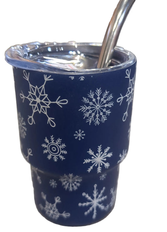 Shot Glass 3 oz Stainless Steel or Mini Tumbler for Dolls Blue Snowflake Dated 2023 CLEARANCE sg4