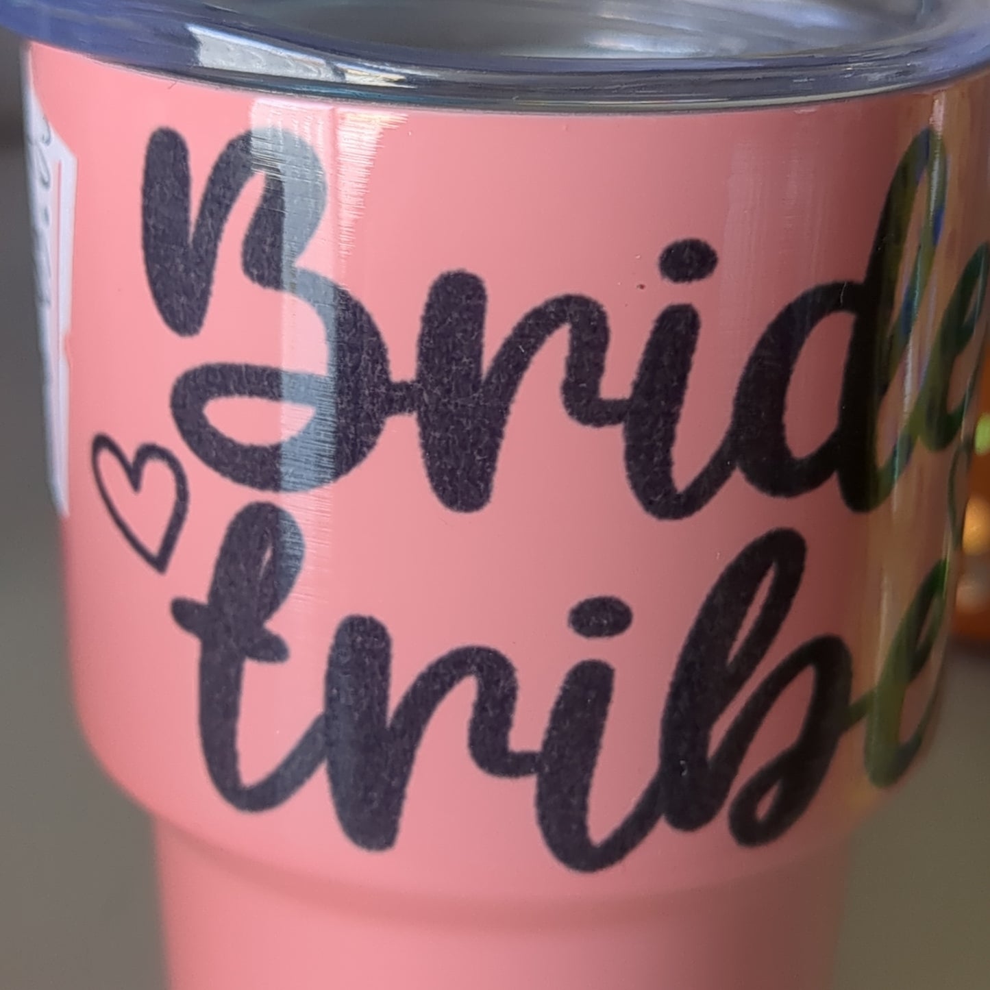 Shot Glass 3 oz Stainless Steel or Mini Tumbler for Dolls salmon color says bride tribe AS IS CLEARANCE