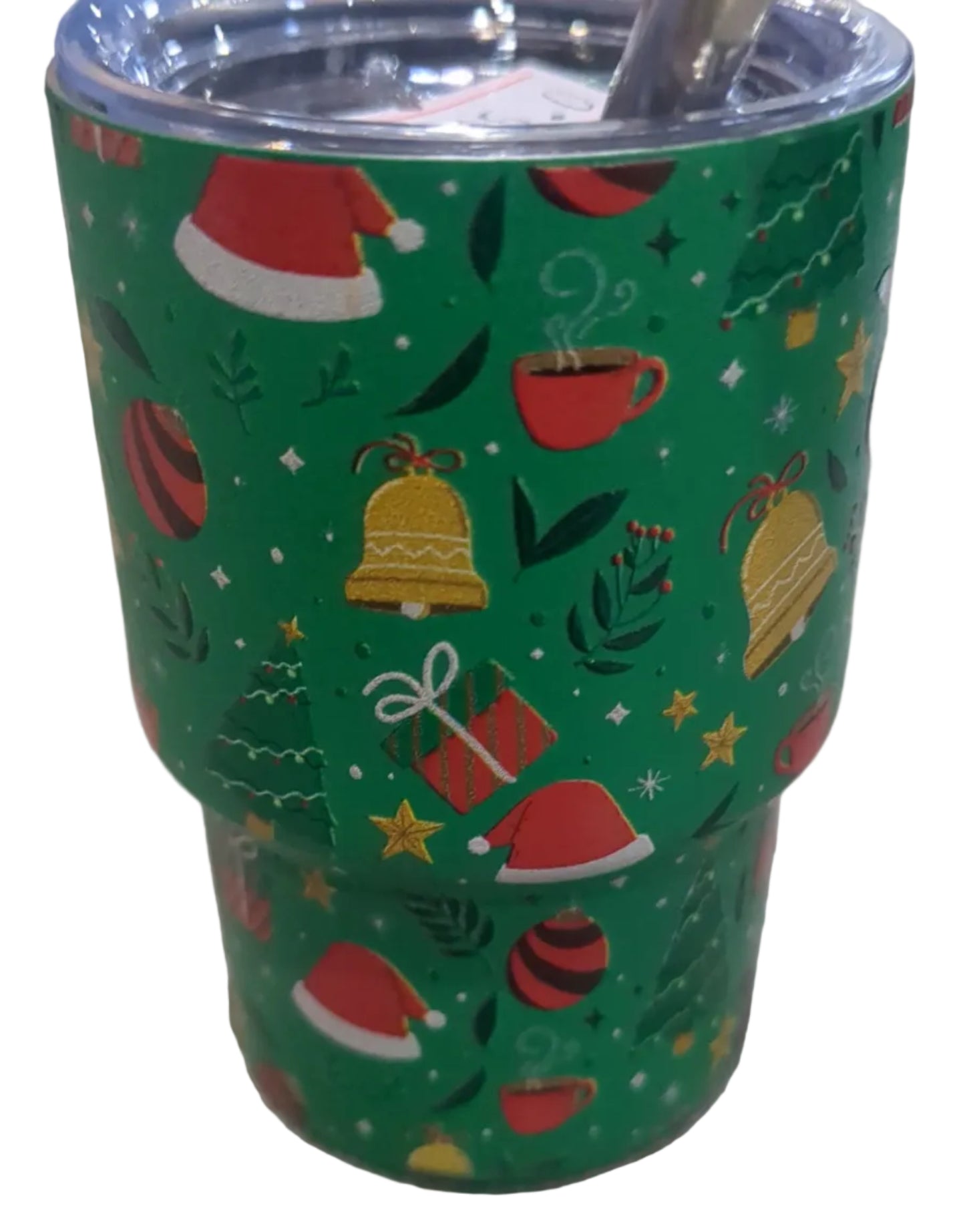 Shot Glass 3 oz Stainless Steel or Mini Tumbler for Dolls Green with Raised Christmas Symbols dated 2023 CLEARANCE sg1